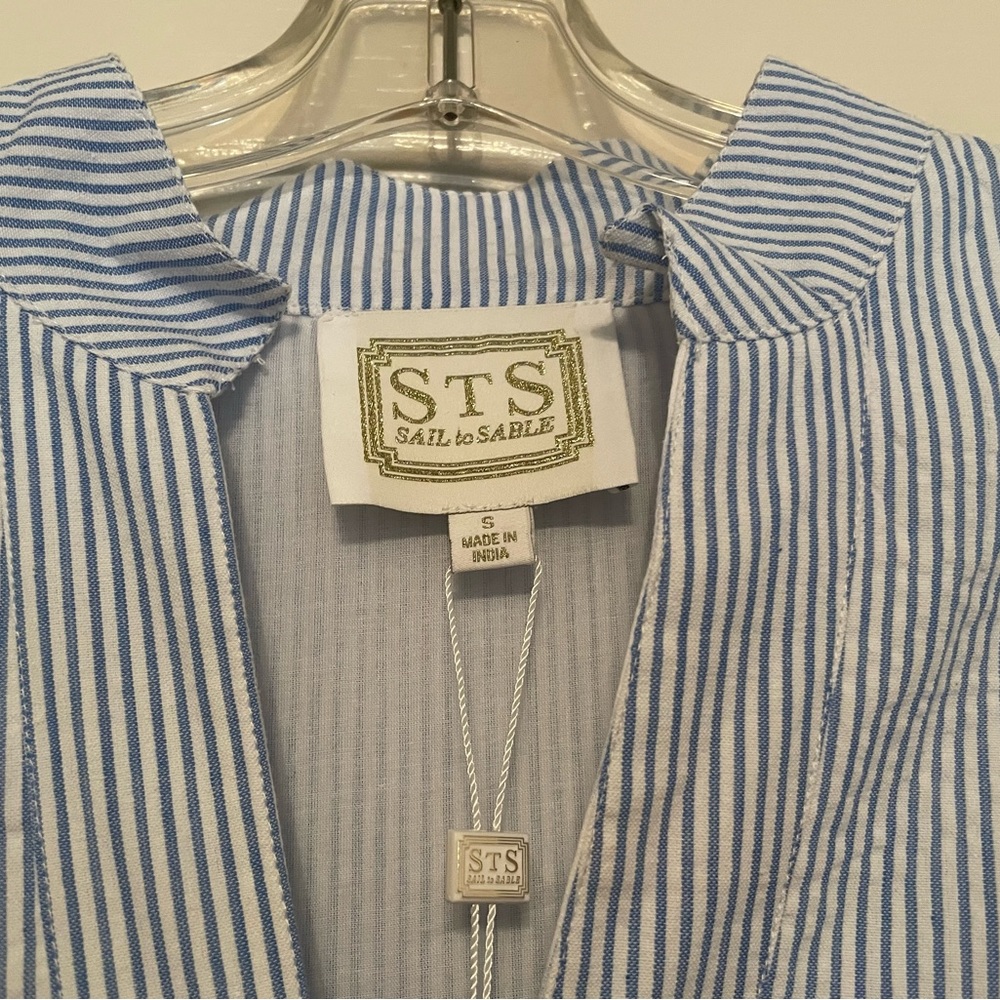 SAIL TO SABLE X STYLE CHARADE Blue Seersucker Charlotte Dress NWT - Picture 7 of 9
